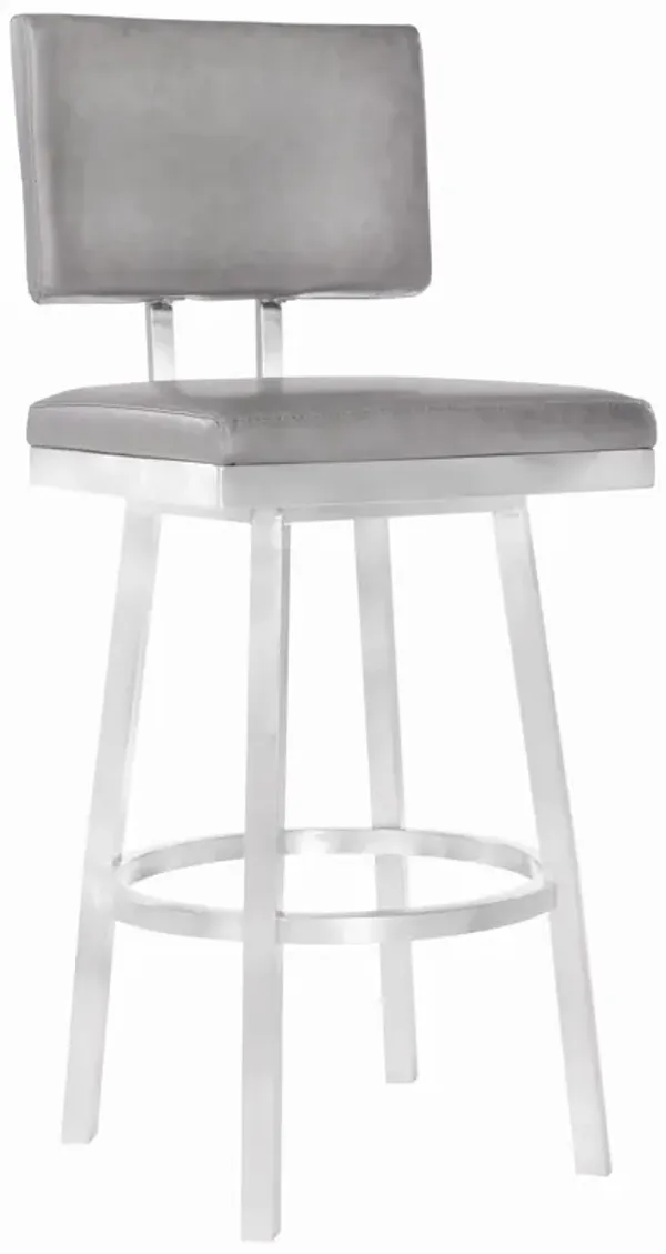 Balboa 30" Bar Height Swivel Vintage Grey and Brushed Stainless Steel Bar Stool 