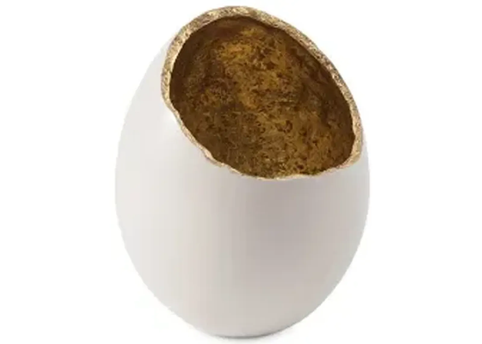 broken egg vase, white and gold leaf