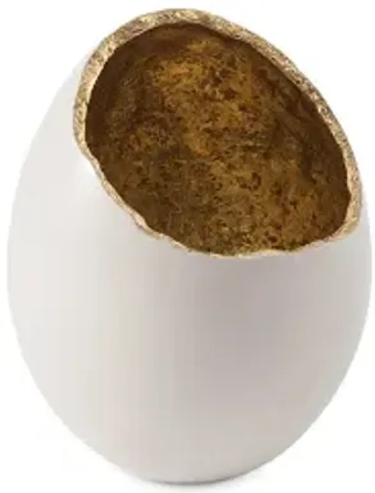 broken egg vase, white and gold leaf