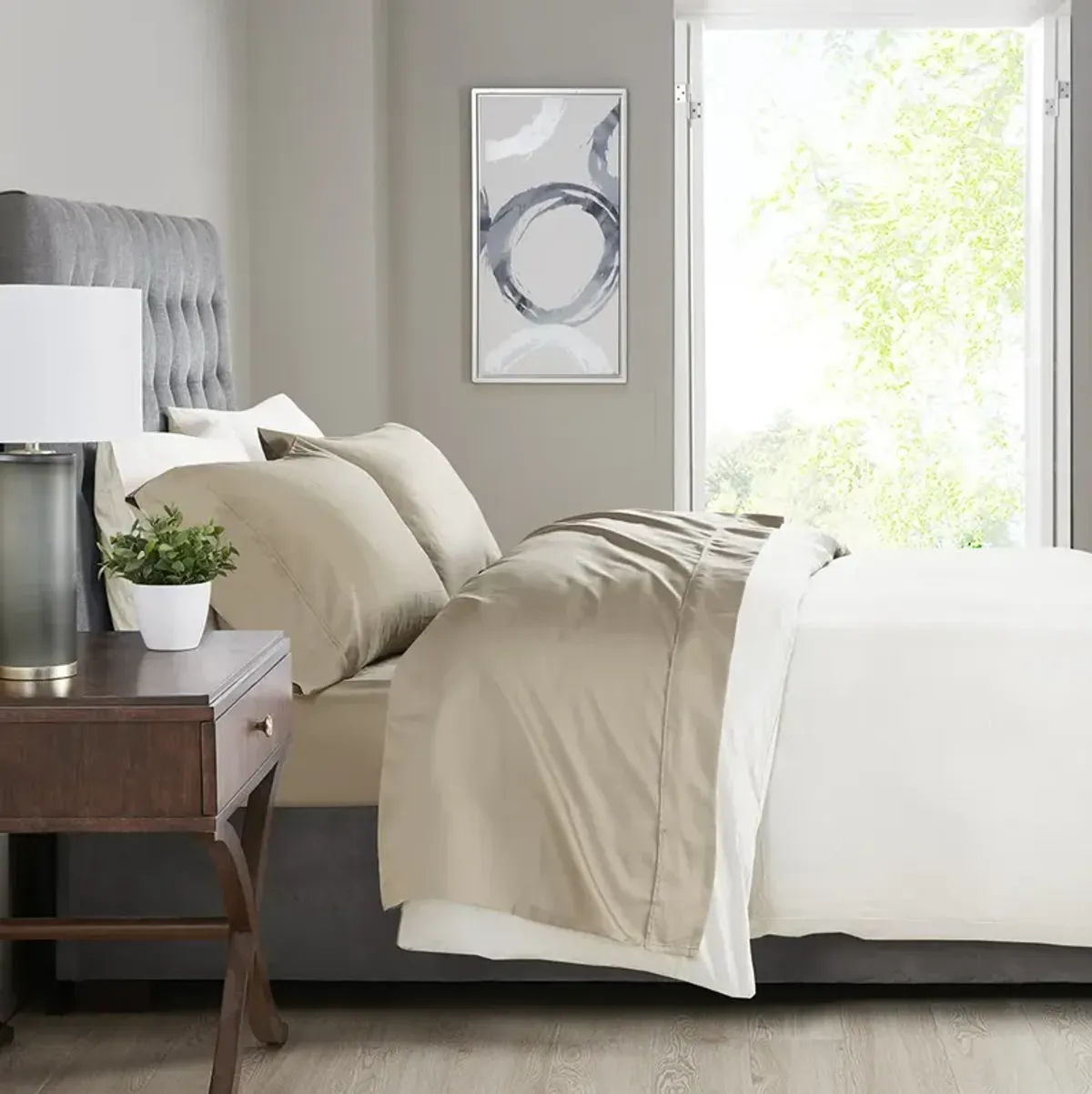 Madison Park 525 Thread Count Khaki Cotton Blend Sheet Set