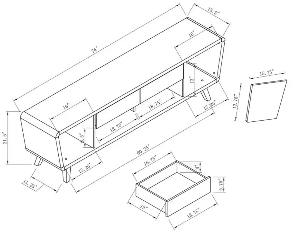 Alvin 2-drawer TV Console Dark Walnut and Glossy White