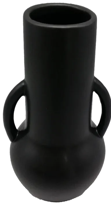 Cer,8",vase W/handles,black