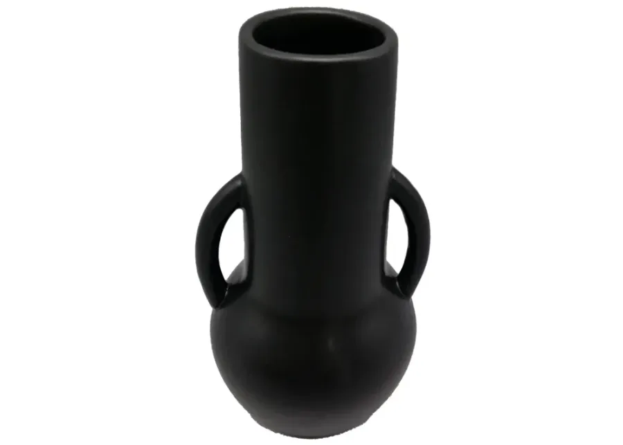 Cer,8",vase W/handles,black