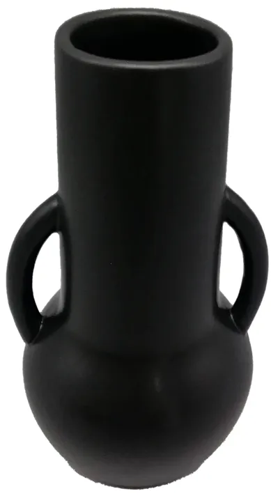 Cer,8",vase W/handles,black