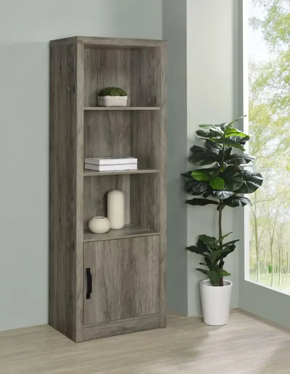 Burke 3-shelf Media Tower With Storage Cabinet Grey Driftwood