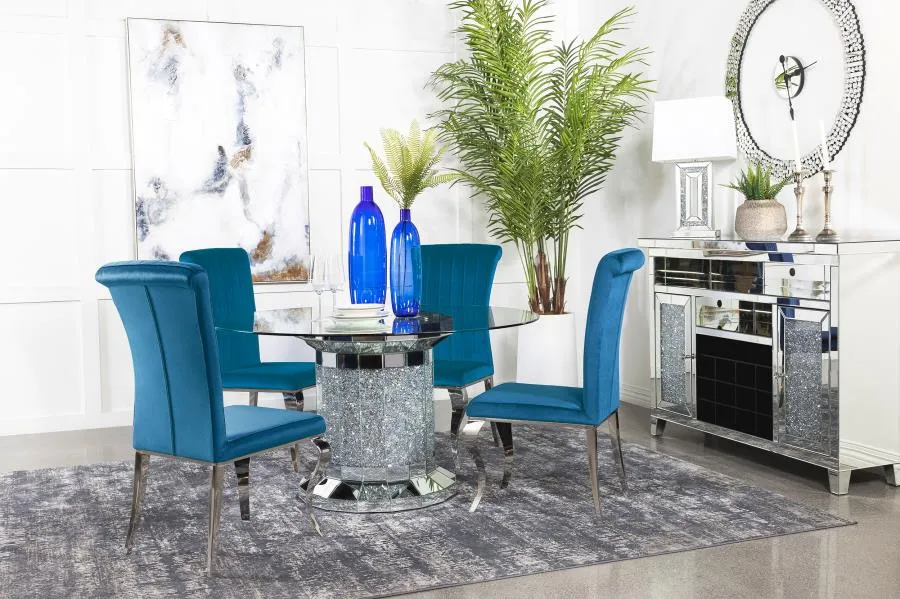 Ellie 5-piece Cylinder Pedestal Dining Room Set Mirror and Teal