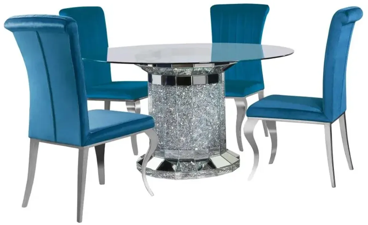 Ellie 5-piece Cylinder Pedestal Dining Room Set Mirror and Teal