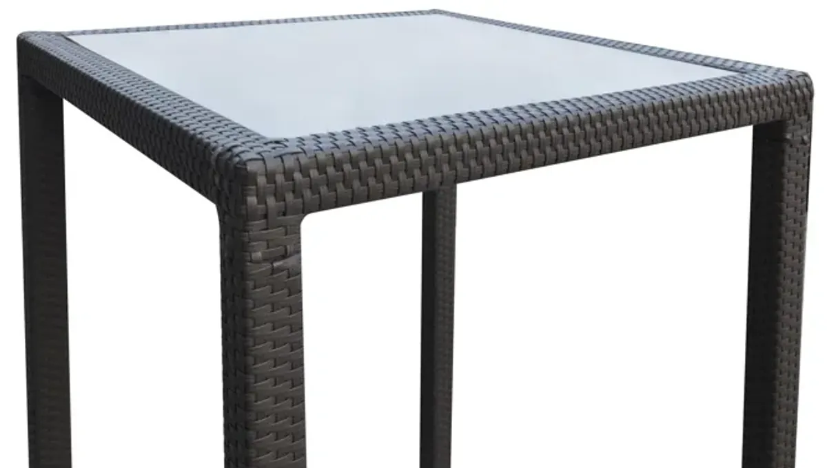 Tropez Outdoor Patio Wicker Bar Table with Black Glass Top