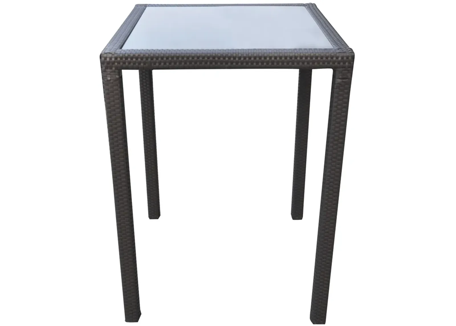 Tropez Outdoor Patio Wicker Bar Table with Black Glass Top