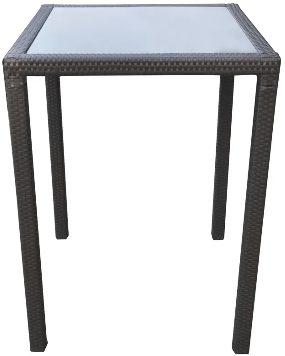 Tropez Outdoor Patio Wicker Bar Table with Black Glass Top