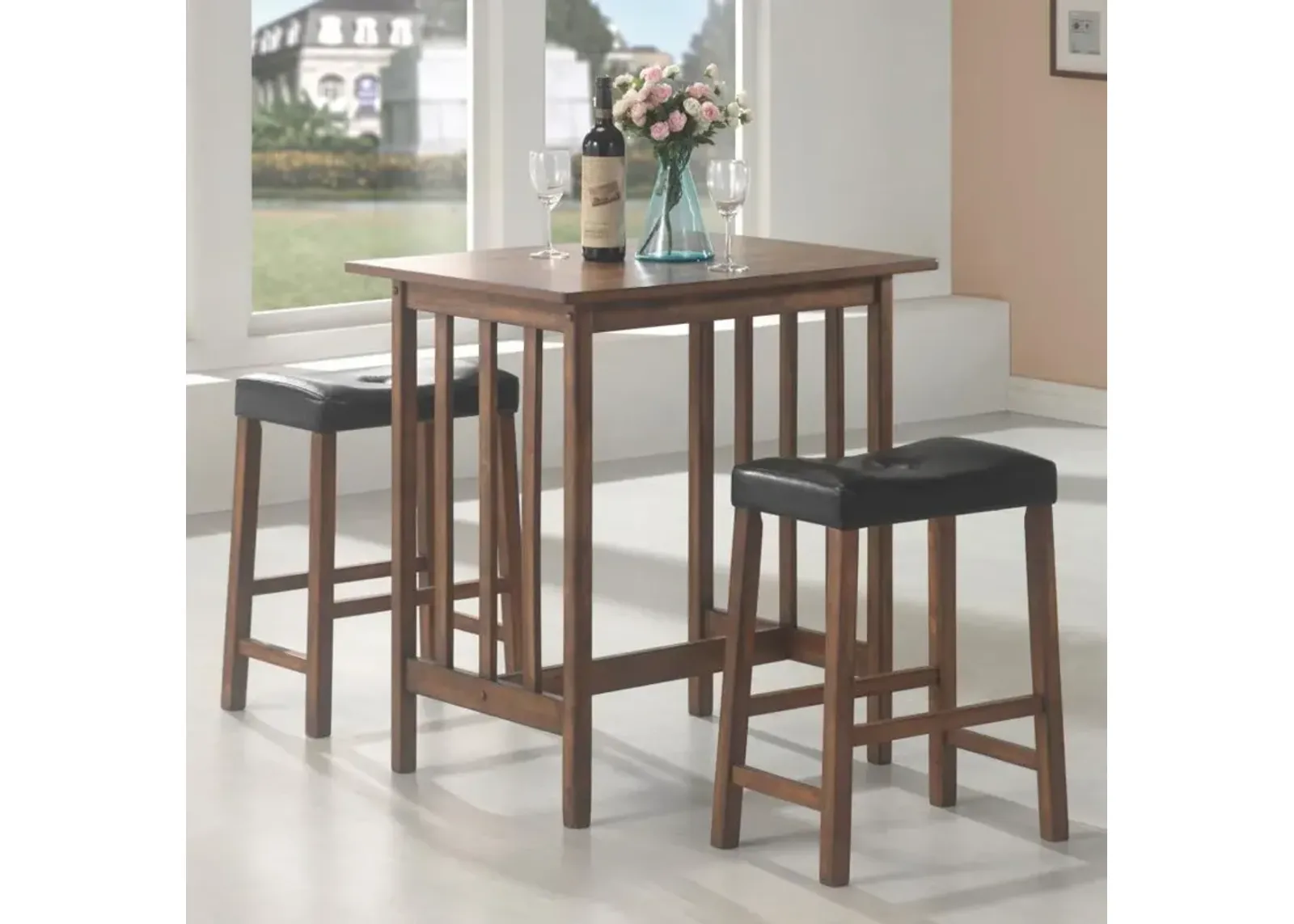 Oleander 3-piece Counter Height Dining Table Set Nut Brown