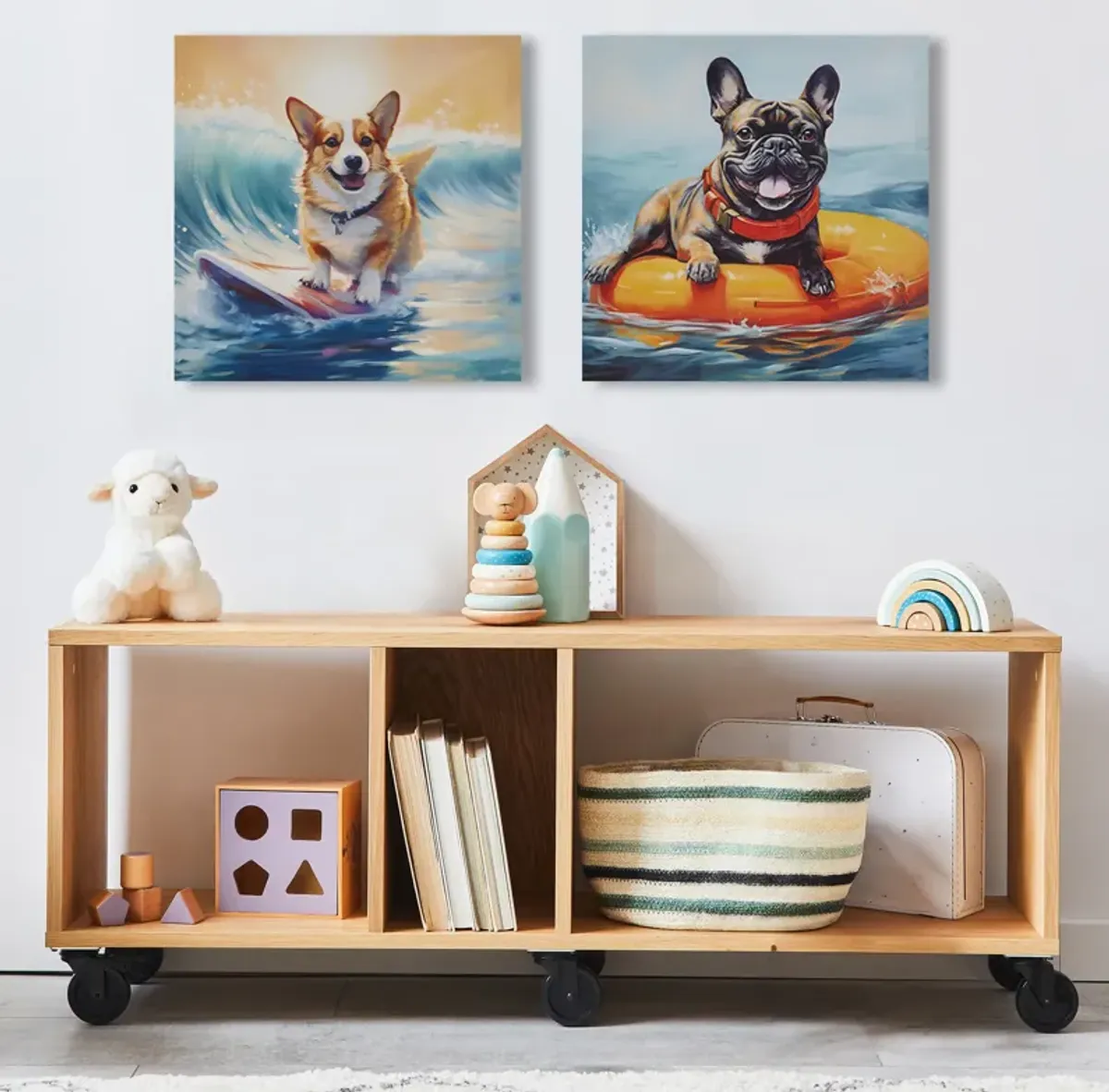 Beach Dogs Frenchie Canvas Wall Art