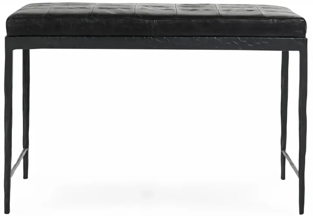 Malo 28" Top Grain Leather Ottoman Bench in Black