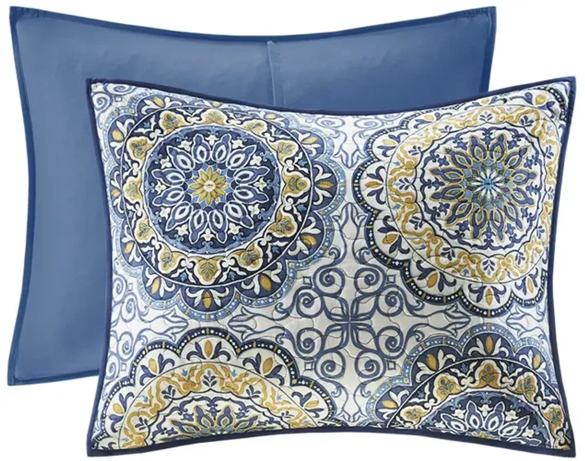 Madison Park Tangiers Blue 6 Piece Reversible Quilt Set with Throw Pillows