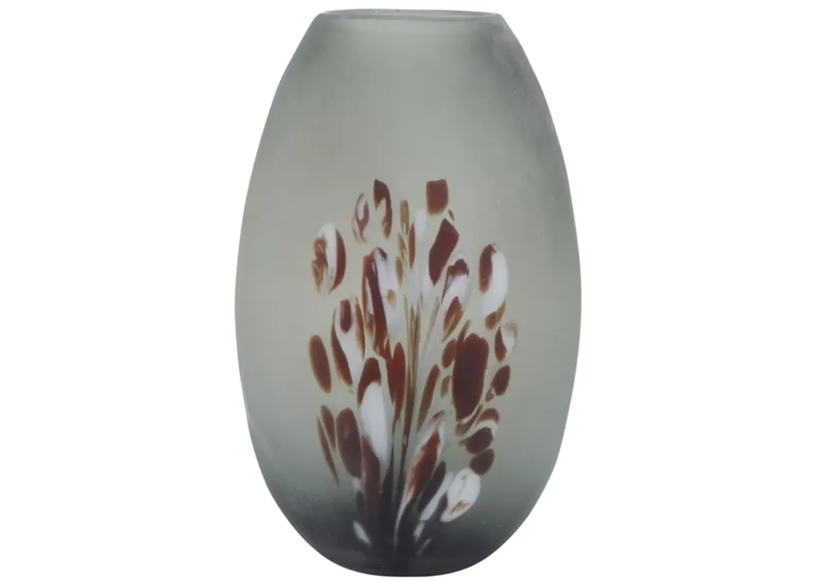 Glass, 12''h, Frosted Vase With Red Detail-gray