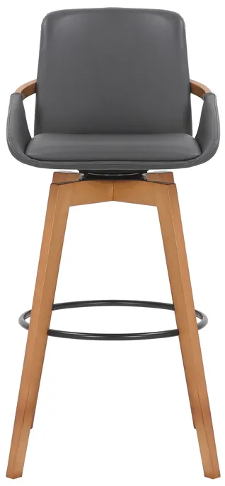 Baylor 30" Gray Faux Leather and Walnut Wood Swivel Bar Stool