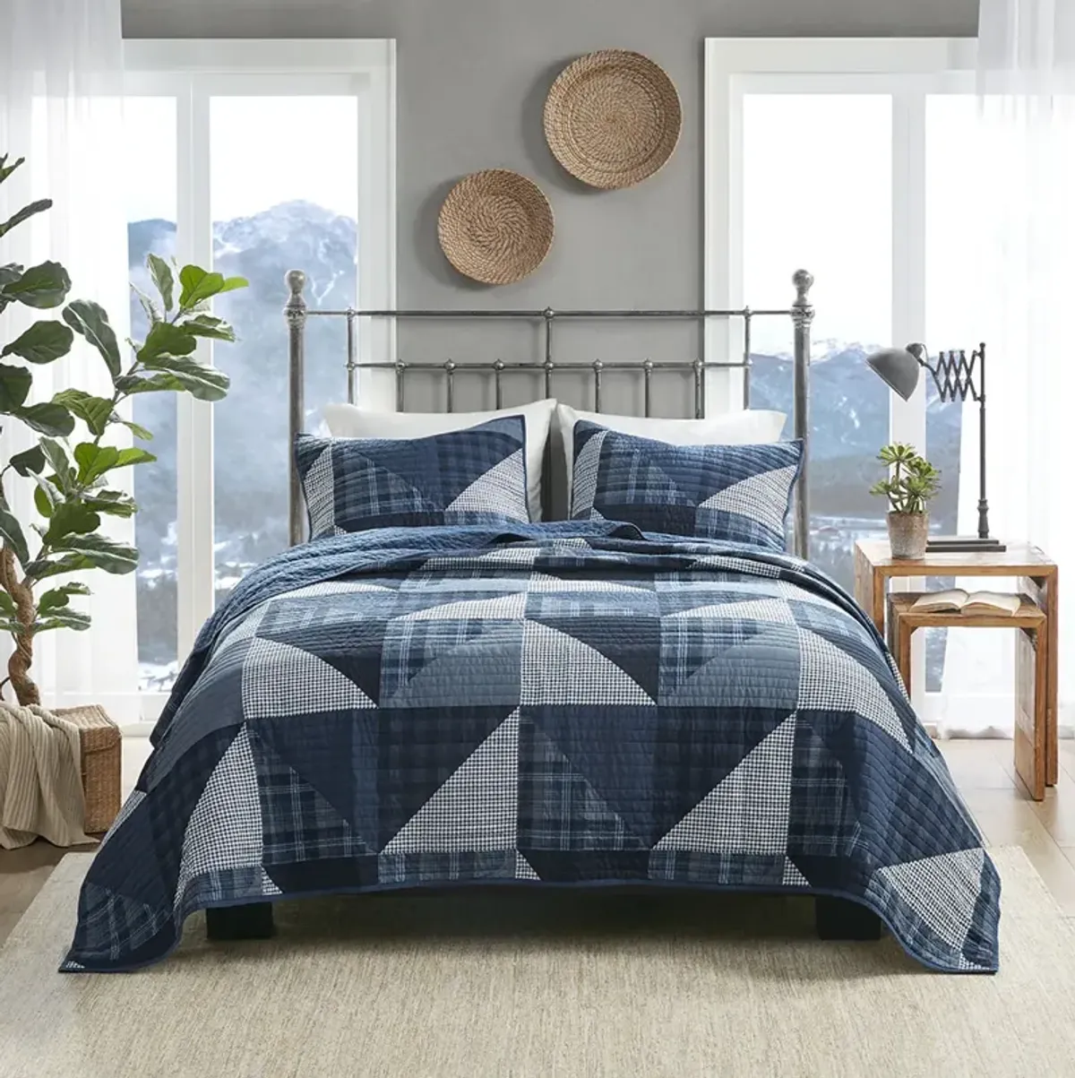 Woolrich Olsen Blue Olsen 3 Piece Oversized Cotton Quilt Set