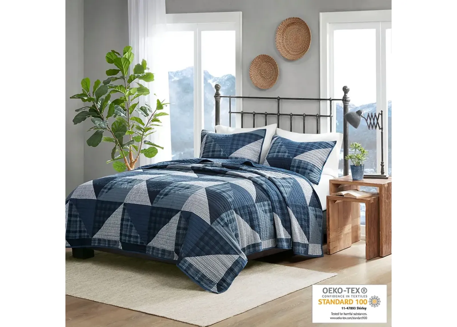 Woolrich Olsen Blue Olsen 3 Piece Oversized Cotton Quilt Set