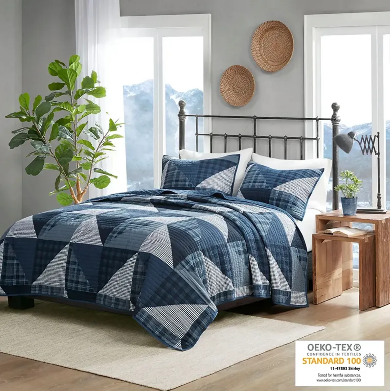 Woolrich Olsen Blue Olsen 3 Piece Oversized Cotton Quilt Set