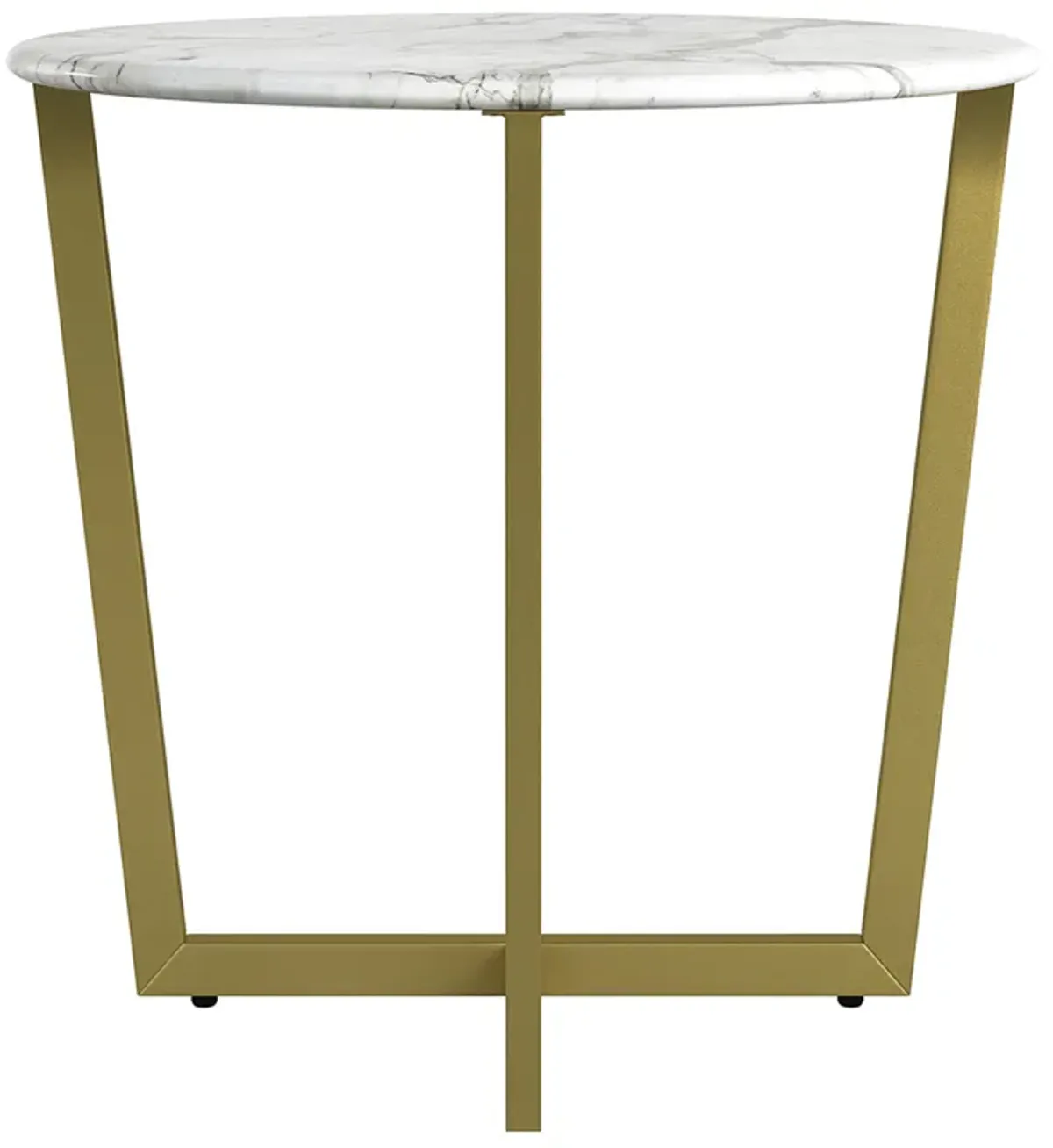 Llona 24" Round Side Table in White Marble Melamine with Matte Gold Base