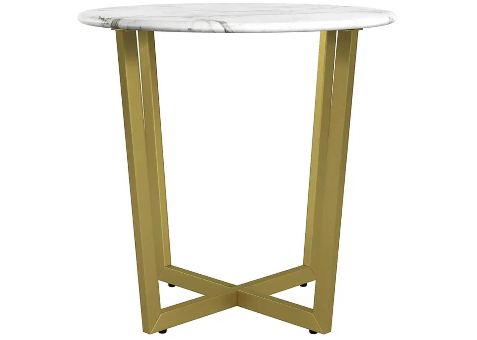 Llona 24" Round Side Table in White Marble Melamine with Matte Gold Base