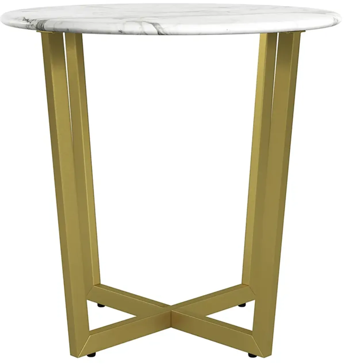 Llona 24" Round Side Table in White Marble Melamine with Matte Gold Base