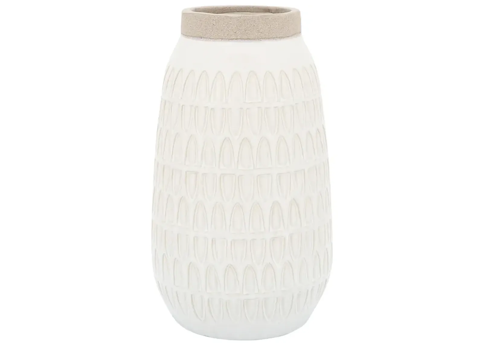 Ceramic, 10"h Carved Vase, Beige