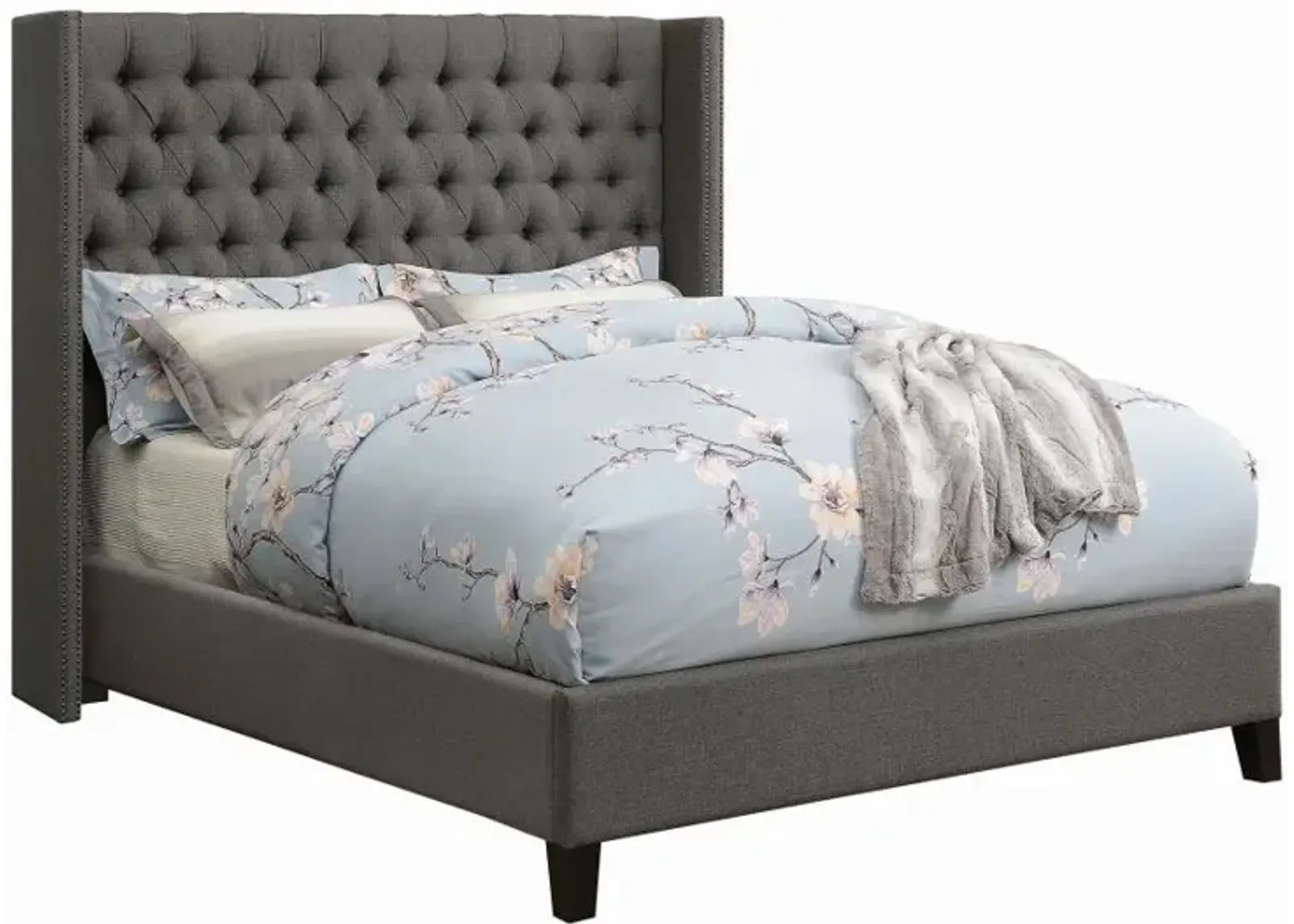 Bancroft Demi-wing Upholstered California King Bed Grey