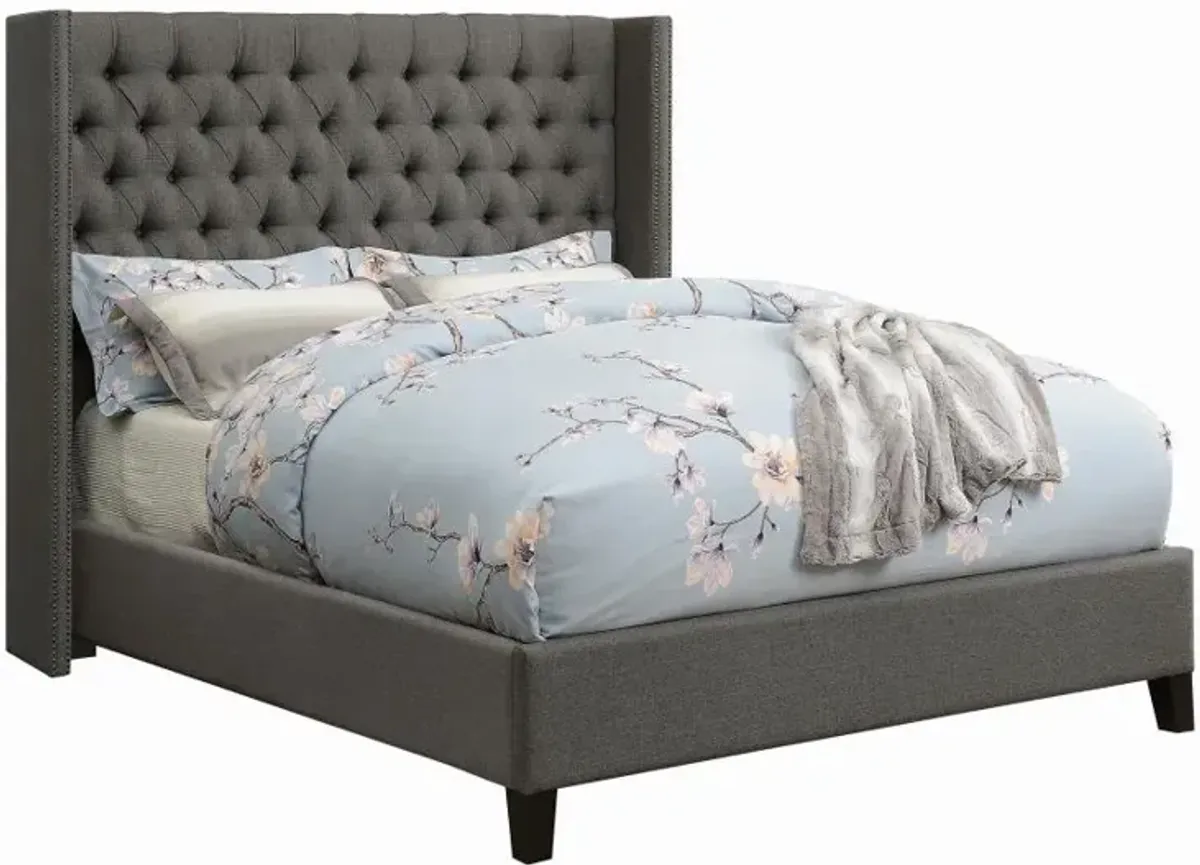 Bancroft Demi-wing Upholstered California King Bed Grey