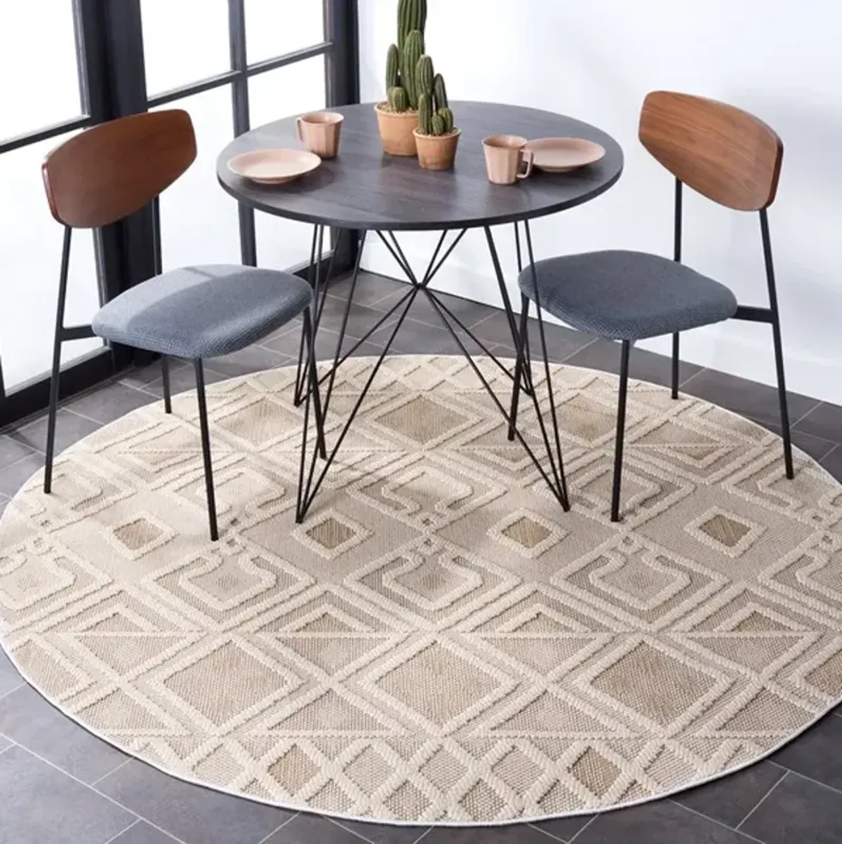 GLOBAL 404 Beige 6'-7' X 6'-7' Round Round Rug