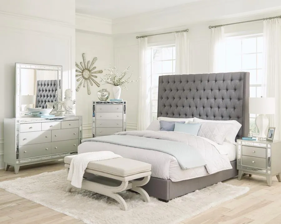 Camille 5-piece Eastern King Bedroom Set Grey and Metallic Mercury