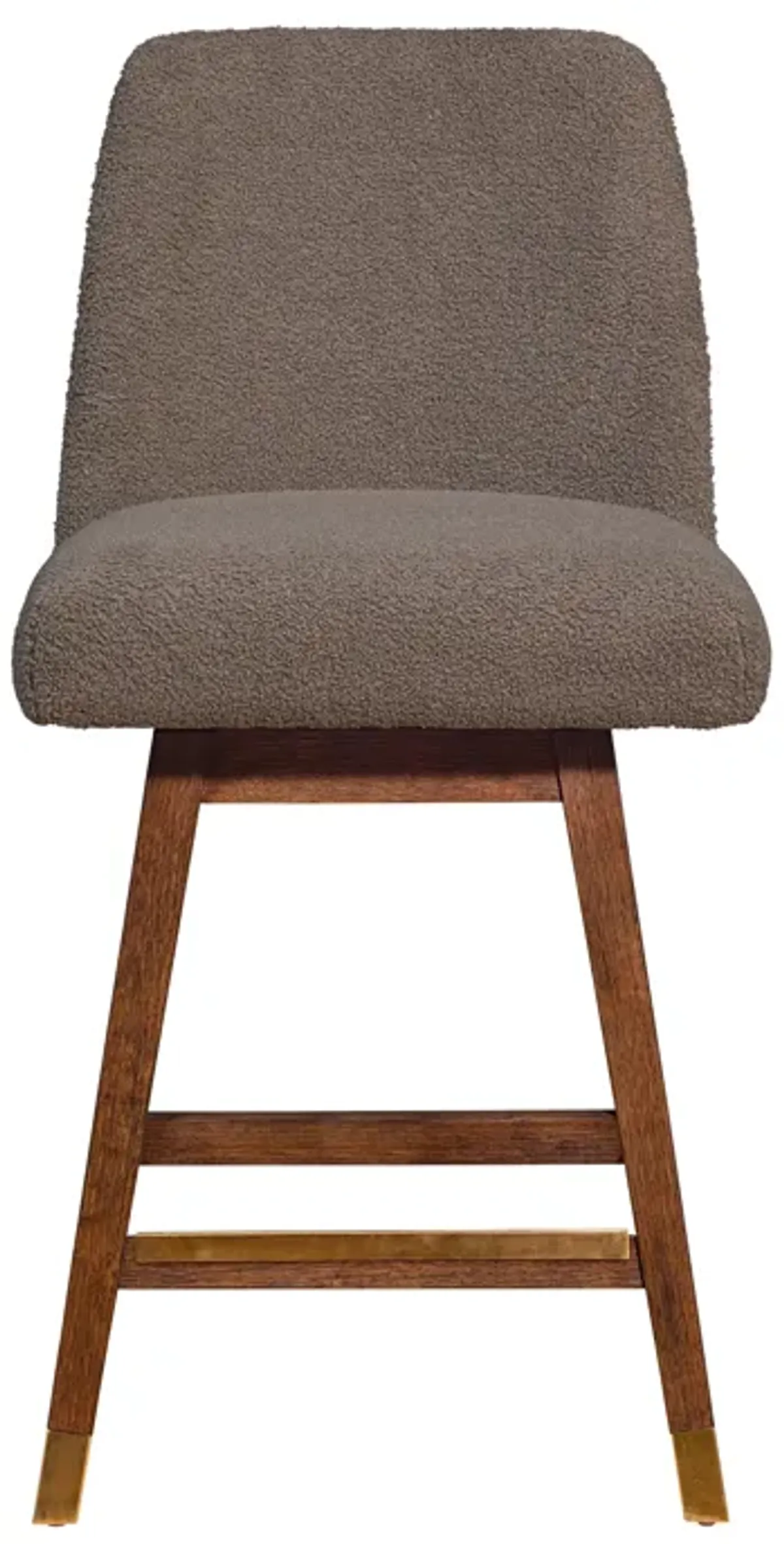 Amalie Swivel Counter Stool in Brown Oak Wood Finish with Taupe Boucle Fabric