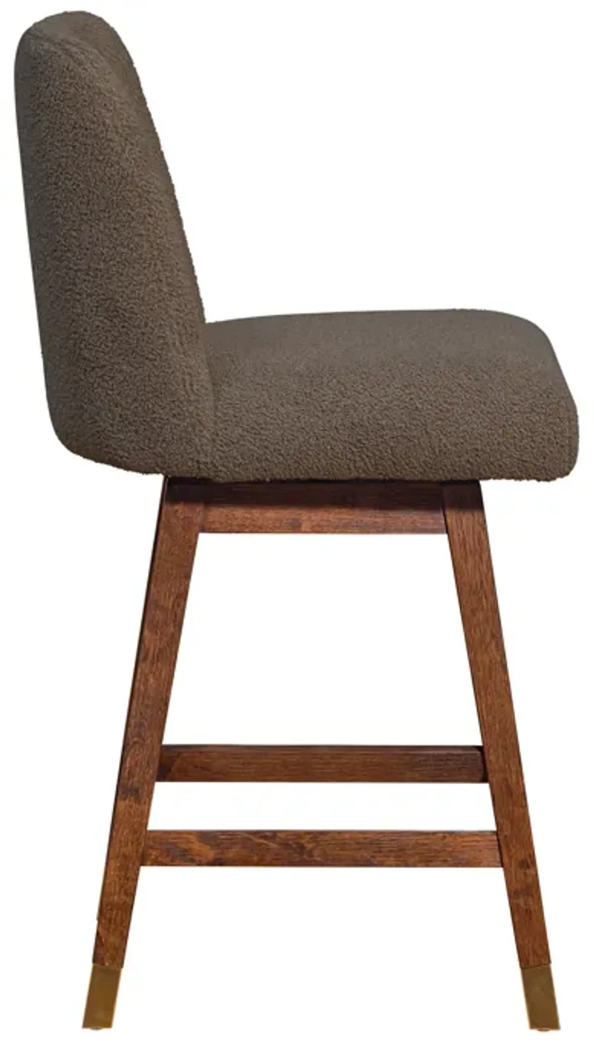 Amalie Swivel Counter Stool in Brown Oak Wood Finish with Taupe Boucle Fabric