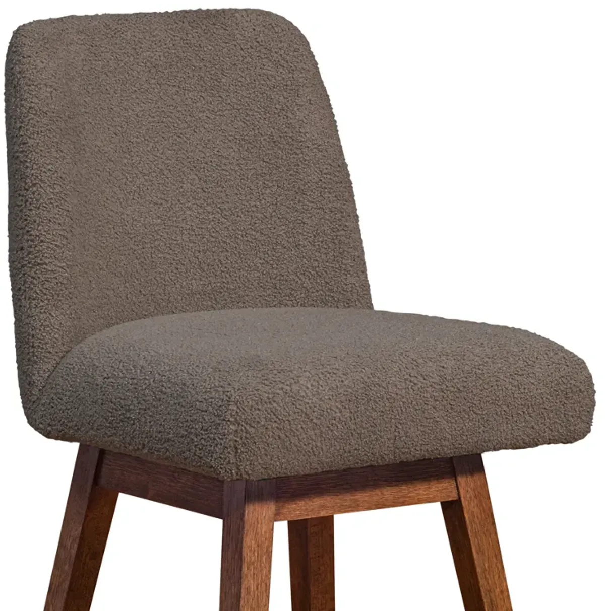 Amalie Swivel Counter Stool in Brown Oak Wood Finish with Taupe Boucle Fabric