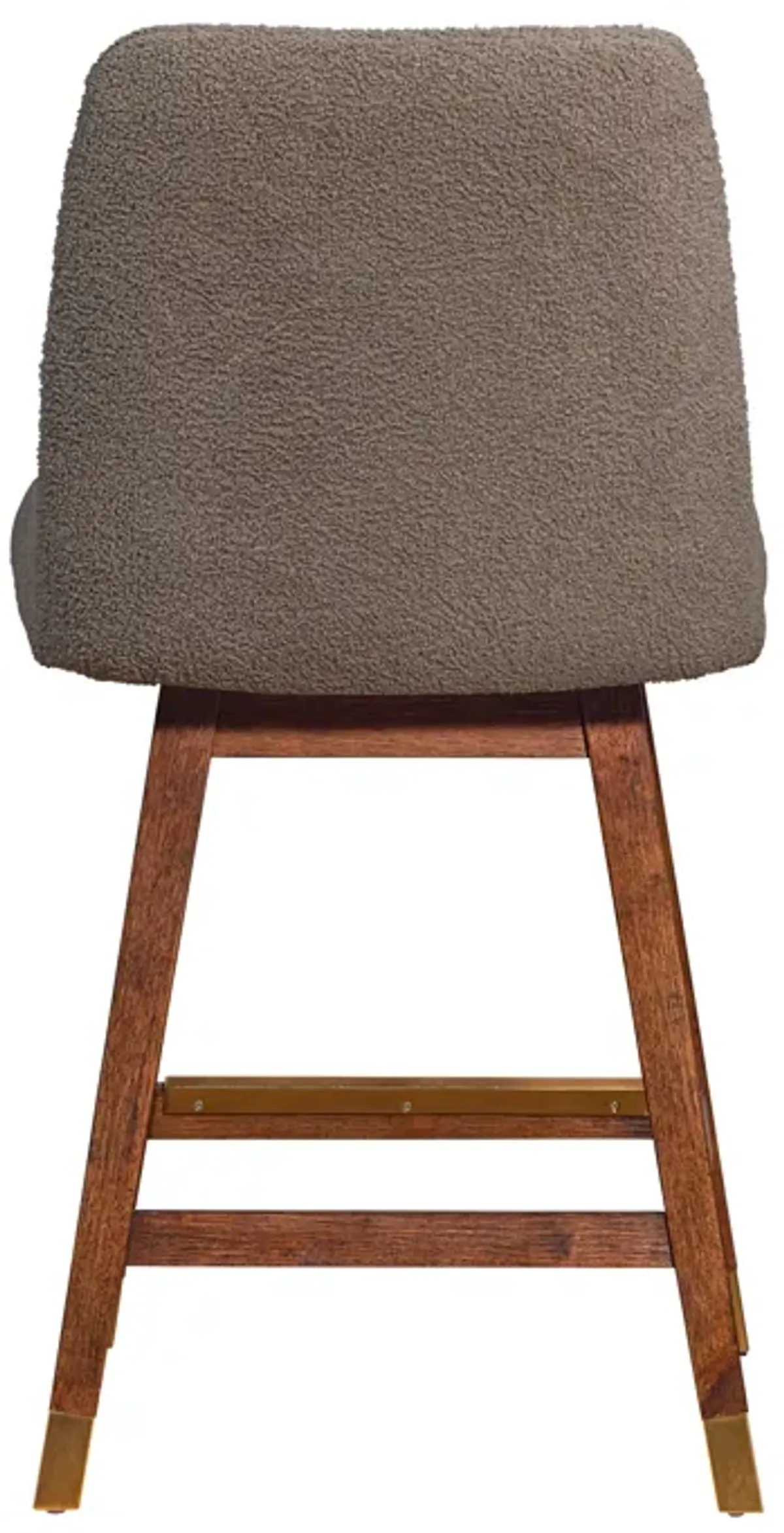 Amalie Swivel Counter Stool in Brown Oak Wood Finish with Taupe Boucle Fabric