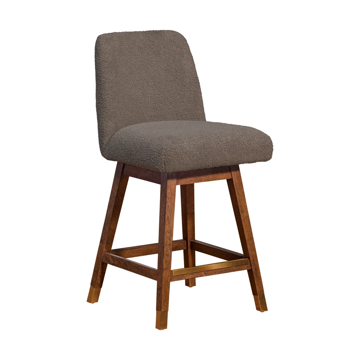 Amalie Swivel Counter Stool in Brown Oak Wood Finish with Taupe Boucle Fabric