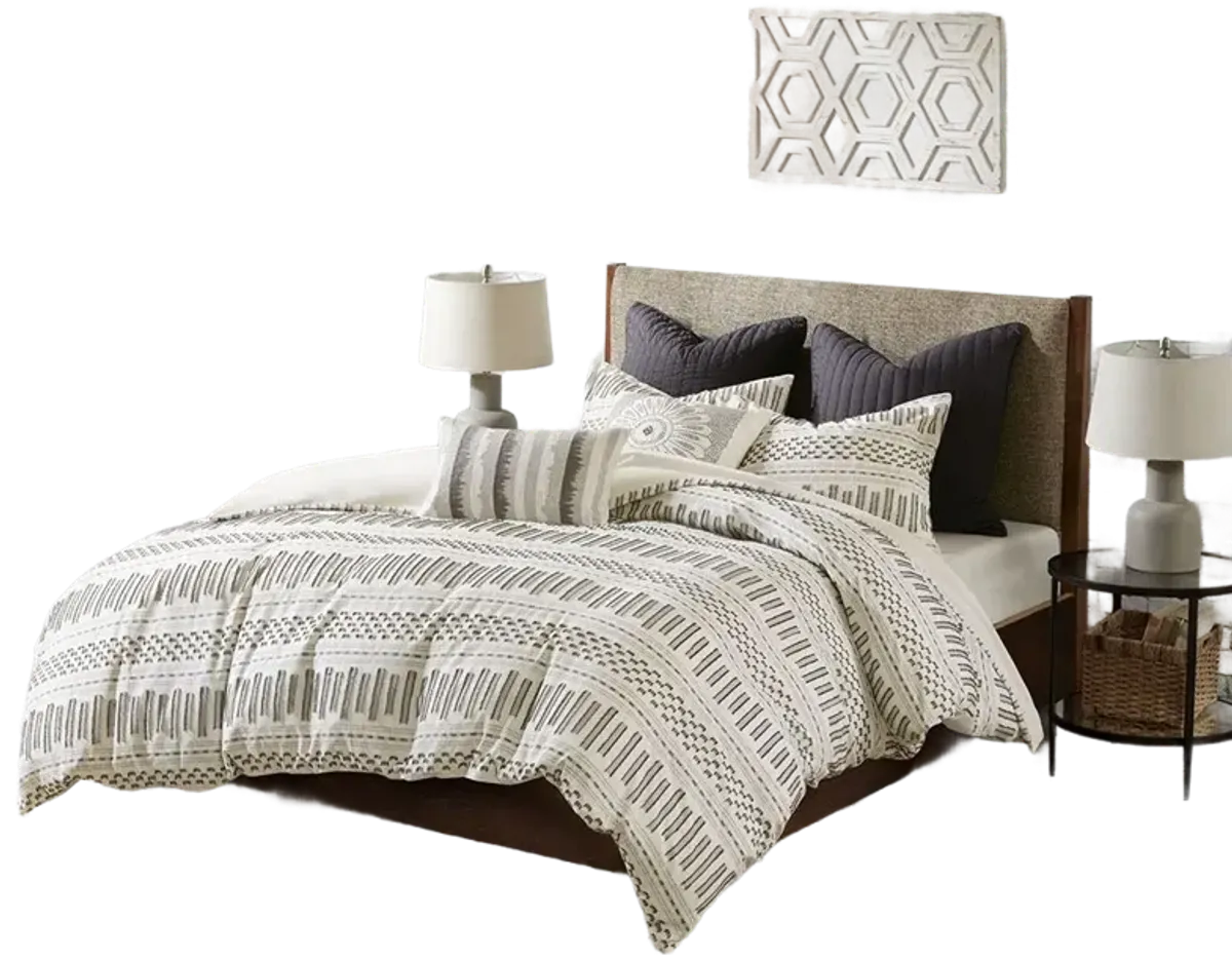 INK+IVY Rhea Ivory/Charcoal Cotton Jacquard Duvet Cover Mini Set