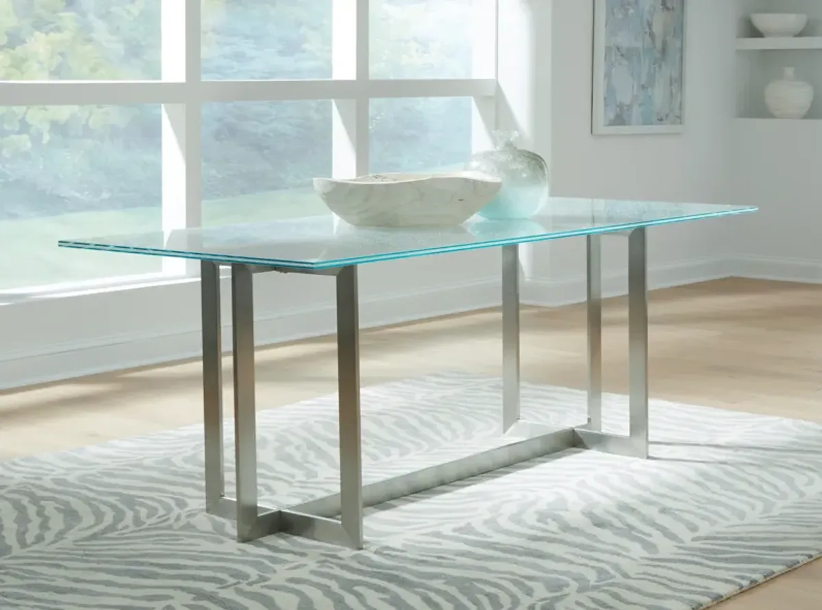 Eliza Cracked Glass Dining Table in Brushed Stainless Steel