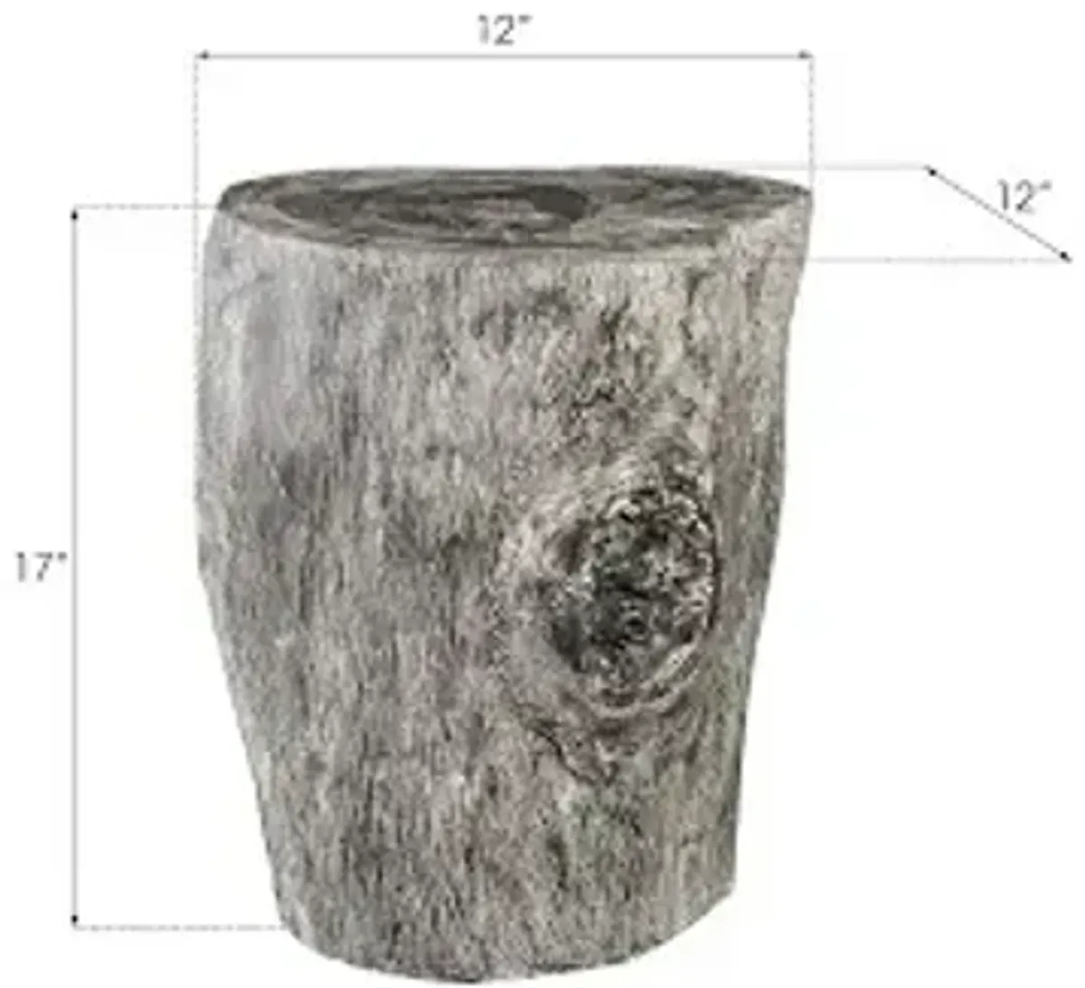 stump stool, gray stone finish, black