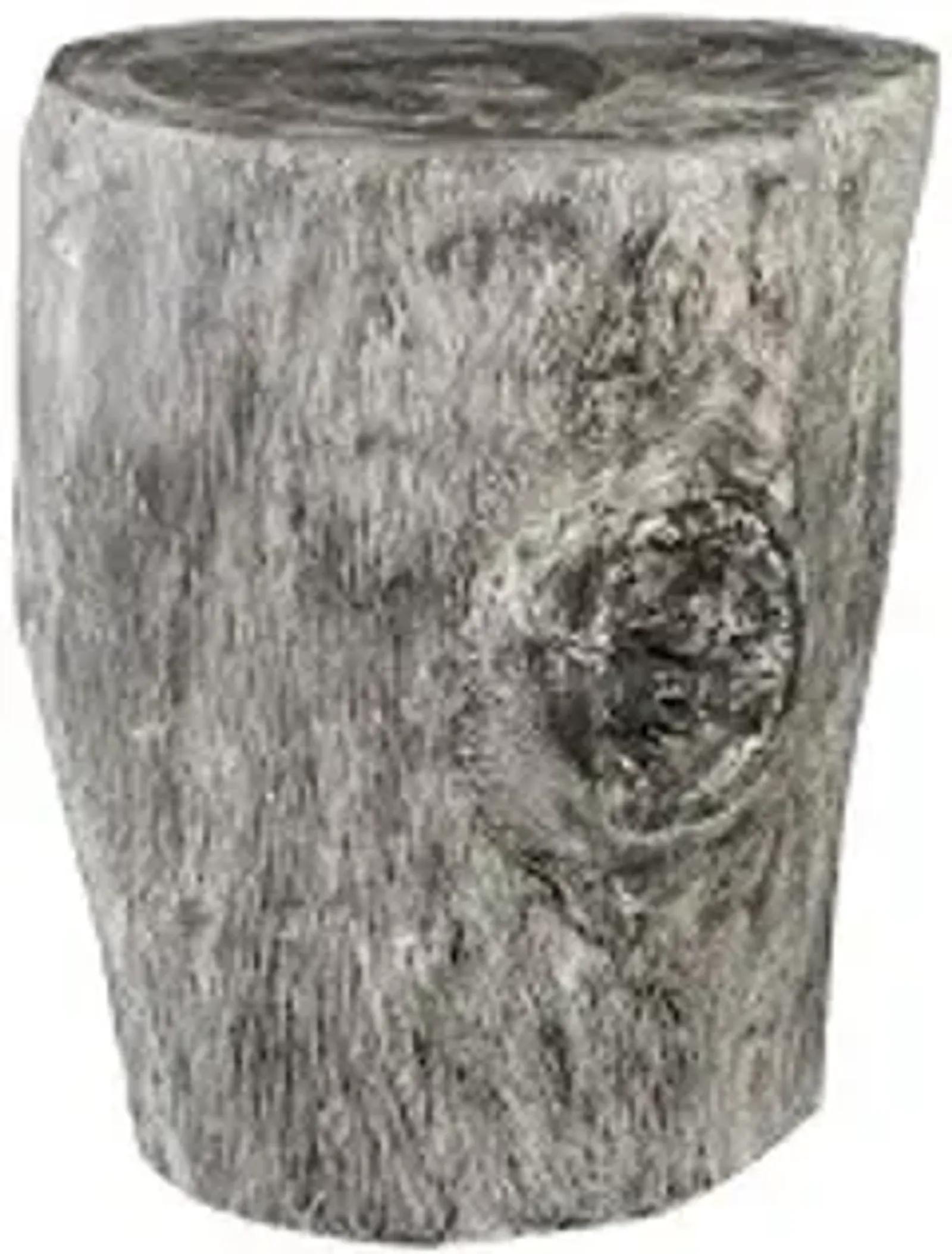 stump stool, gray stone finish, black