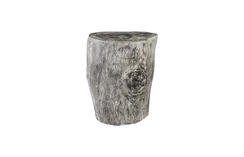 stump stool, gray stone finish, black