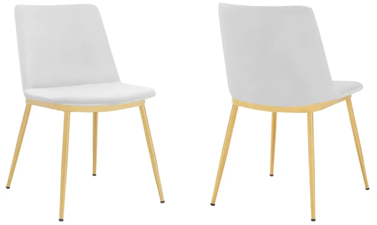 Messina Modern White Velvet and Gold Metal Leg Dining Room Chairs - Set of 2