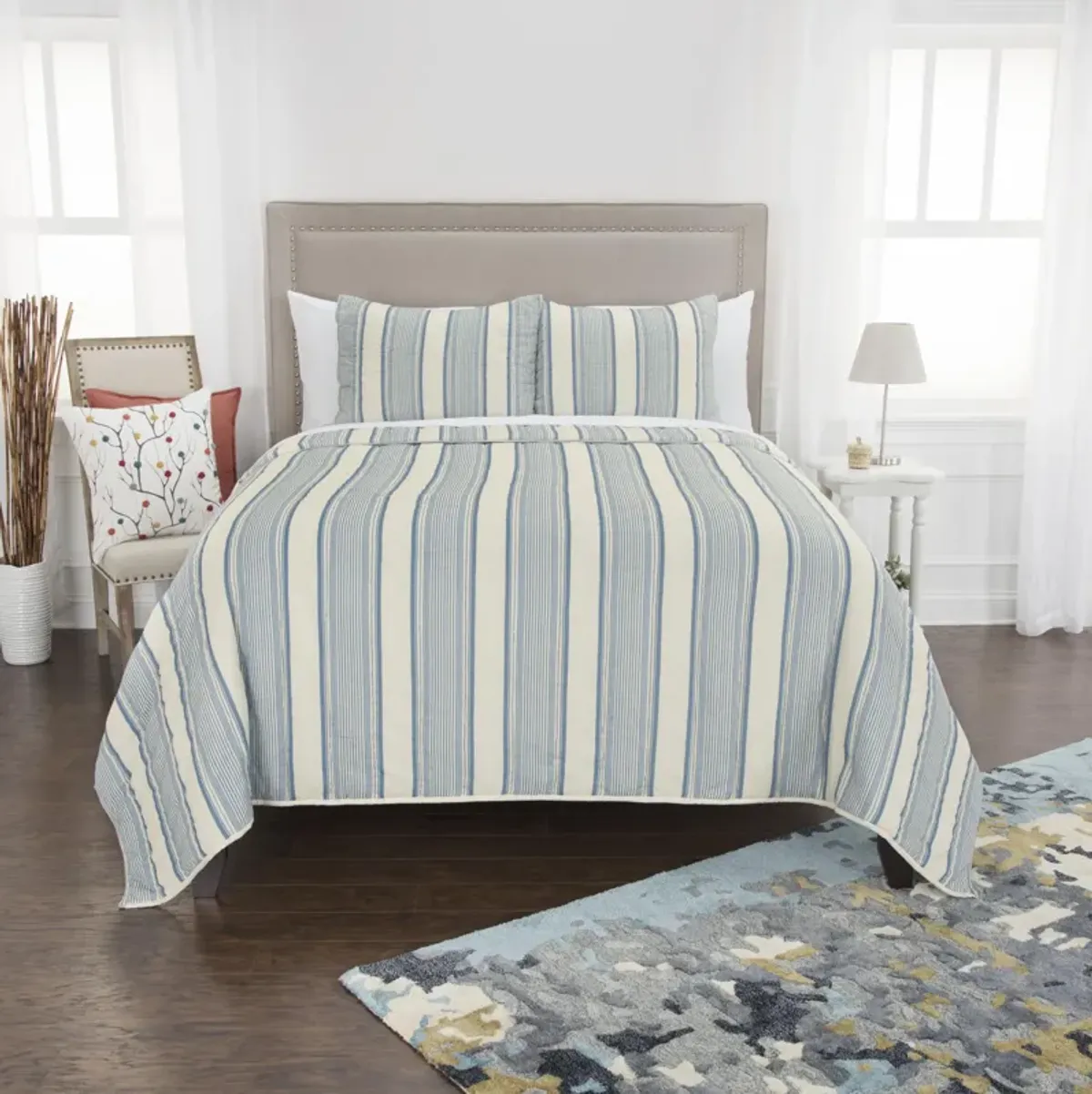 Thomas Twin XL Stripe Blue Quilt -  Set of 3