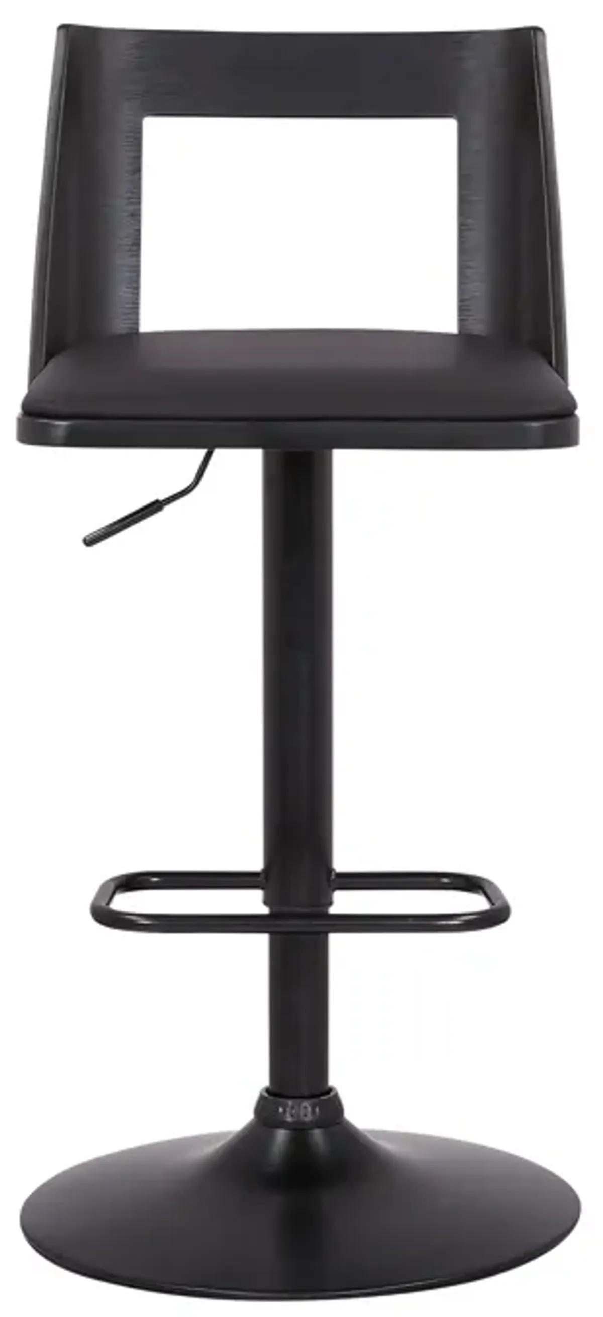 Milan Adjustable Swivel Black Faux Leather and Black Wood Bar Stool with Black Base