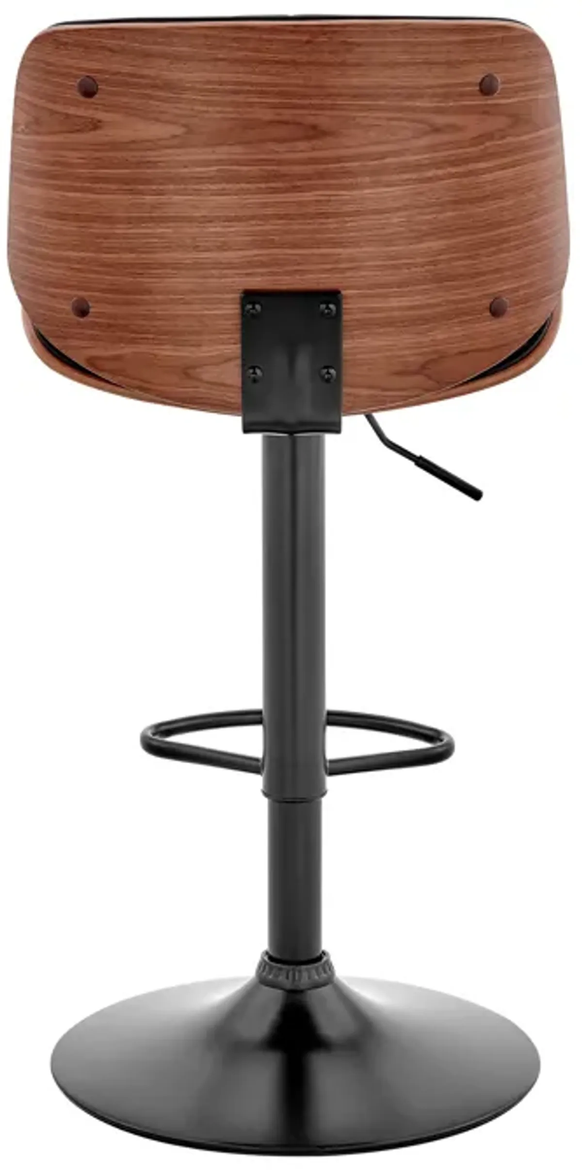 Brock Adjustable Black Faux Leather and Walnut Wood Bar Stool with Black Base