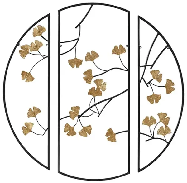 Madison Park Golden Gingko Leaves Black/Gold 3-piece Metal Wall Decor Set