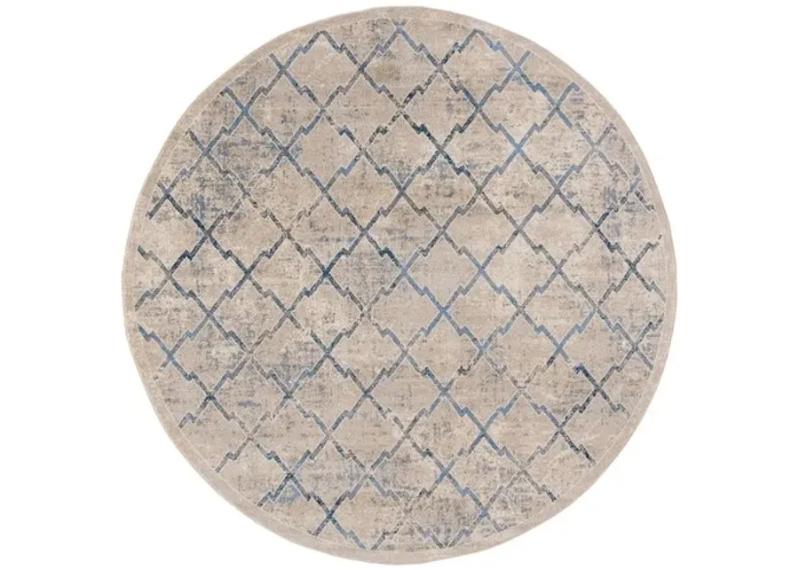 Brentwood 809 Light Grey / Blue 6'-7" X 6'-7" Round Round Powerloomed Rug