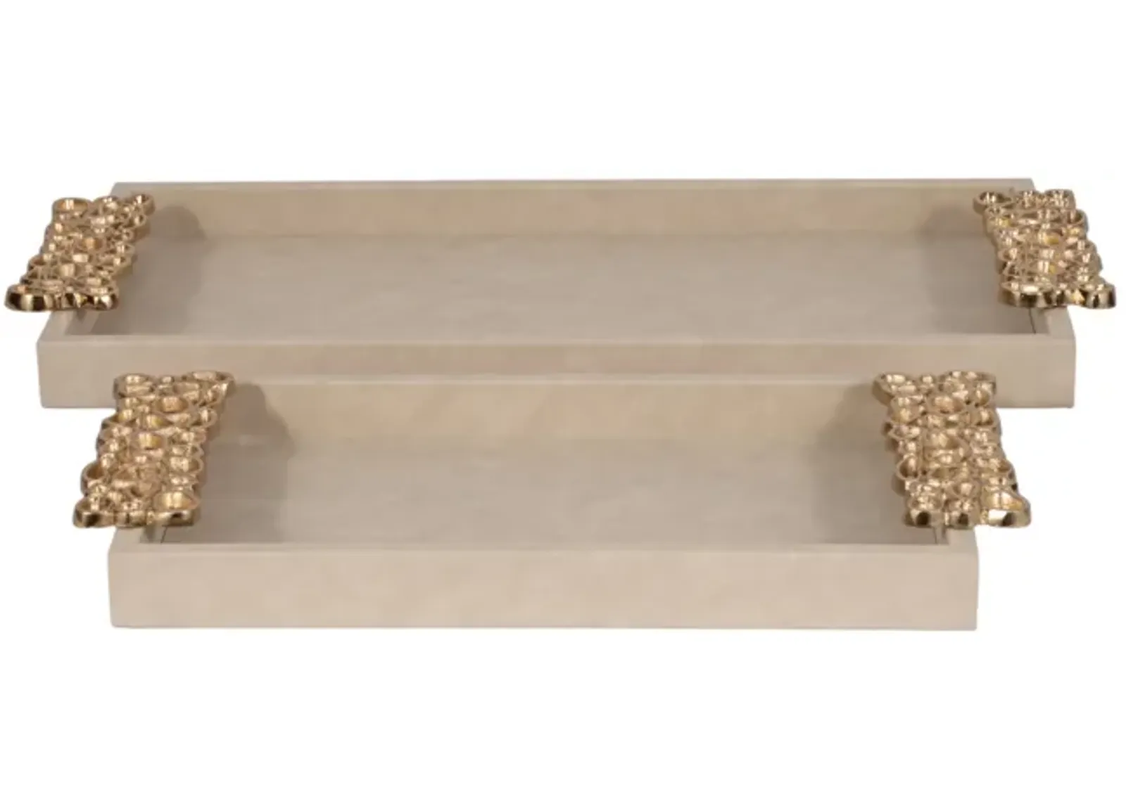 S/2 16/22" Trays With Gold Open Cut-out Handles, I