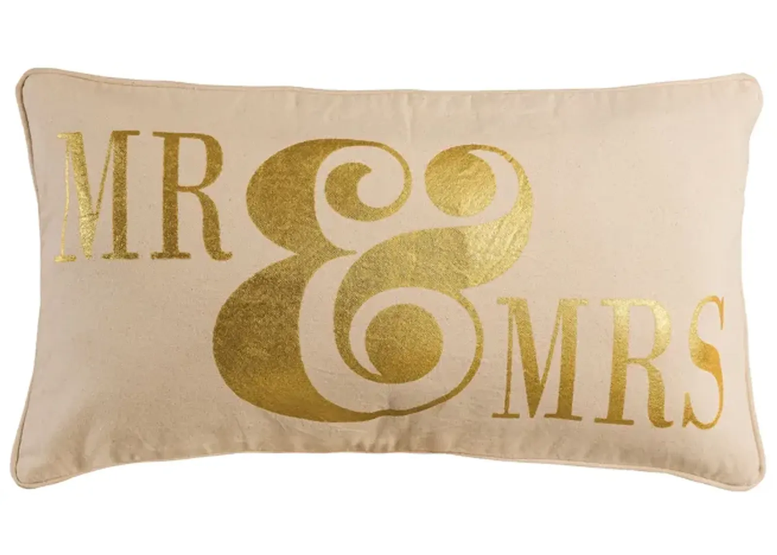 Mr. and Mrs. 20x12 Pillow in Bleached White with Gold Print