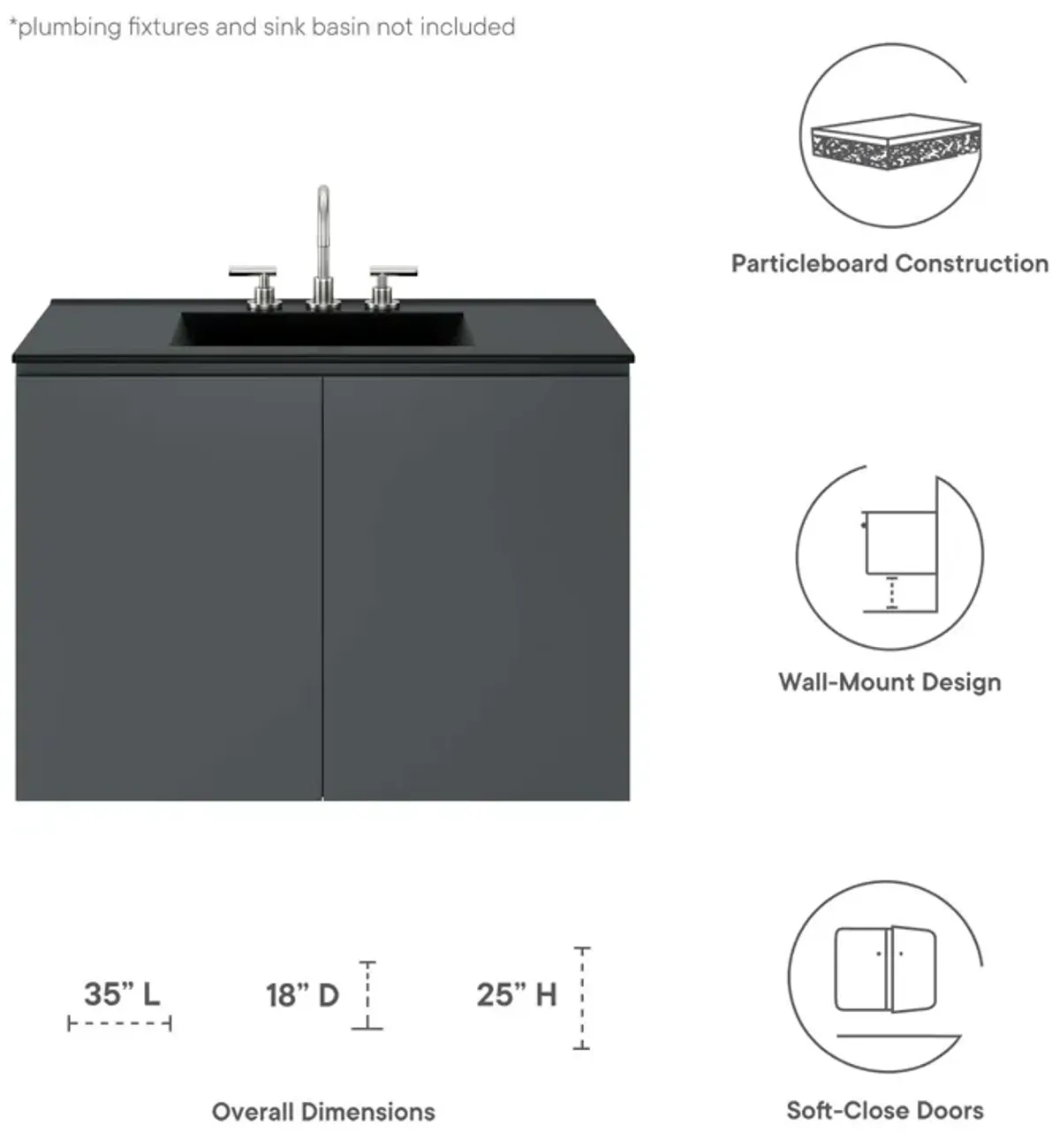 Vitality 36" Wall-Mount Bathroom Vanity (Sink Basin Not Included)